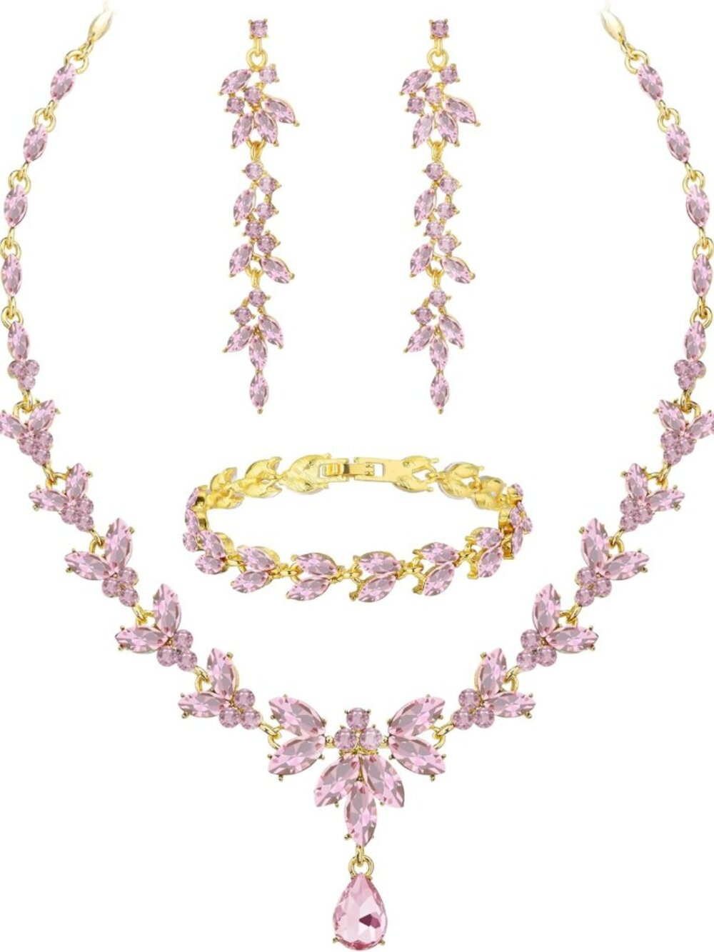 Elegant Wedding Jewelry Set for Bride & Bridesmaids - Crystal Necklace, Earrings